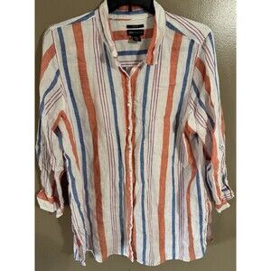 Jones New York Orange blue white 100% Linen Button up women’s shirt size 2X